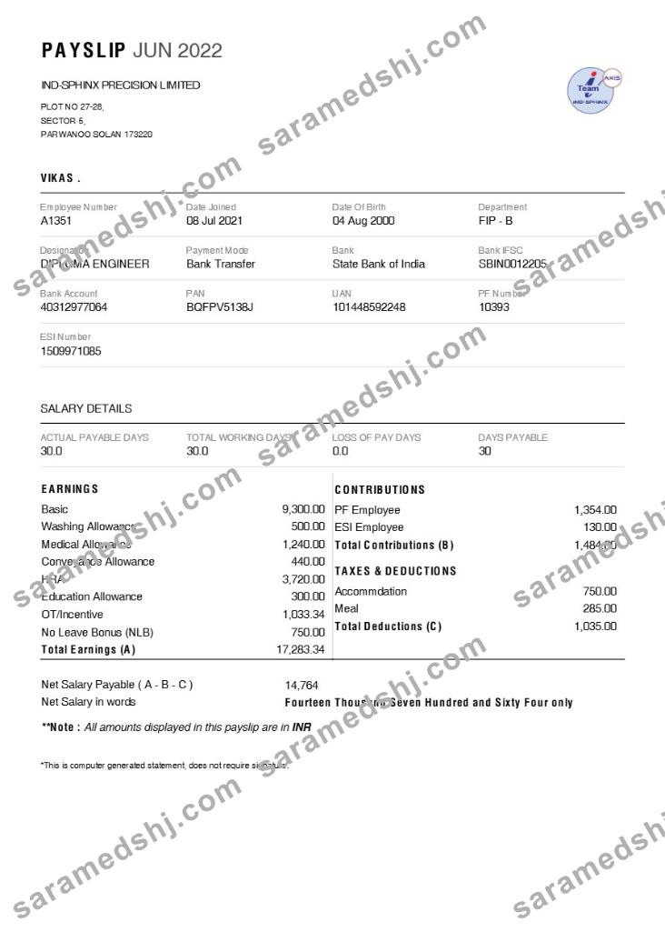 Ind-Sphinx Precision (Tool manufacturer) payslip template in Word and PDF formats.pdf, 1